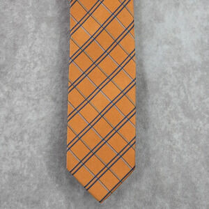 Stafford Orange Blue Stripe Plaid Tartan Geometric Executive Neck Tie‎ Men's